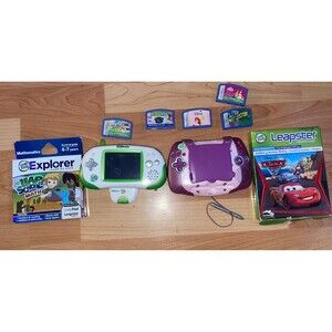 LeapFrog Explorer & Leapster Lot - 2 Consoles 7+ Games - Powers On - Untested